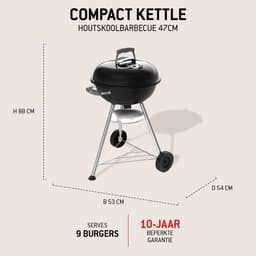 Weber Compact Kettle - Ø 47 cm Grillrooster - Houtskoolbarbecue - Zwart - Asopvangschaal - 2 Duurzame, weerbestendige wielen - Handige dekselhaak - Kras- en roestbestendig — thumbnail 2