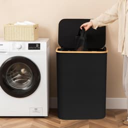 Wasmand 3 Vakken - Kleding Opberger - Sorteren Wasgoed - Inclusief Schoenwaszak - 180 Liter - Zwart — thumbnail 3