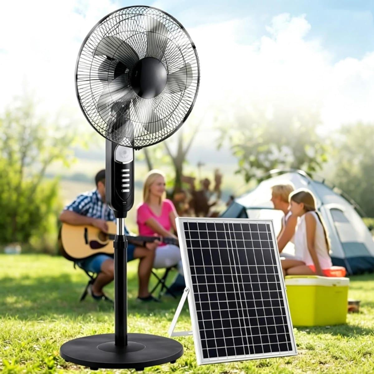 Zonne Ventilator - Staande Fan - Buiten Koelen - Oscillerende Kop - 120 x 43 cm - Zwart — afbeelding 1