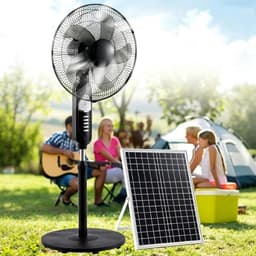 Zonne Ventilator - Staande Fan - Buiten Koelen - Oscillerende Kop - 120 x 43 cm - Zwart — thumbnail 1