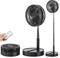 Oscillerende Staande Ventilator - Opvouwbare USB Ventilator met Afstandsbediening - Oplaadbaar - 4 Snelheden - Stil - Tafel- en Vloerventilator - Draagbare Ventilator - Zwart — thumbnail 1
