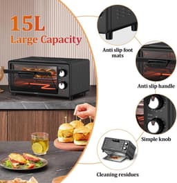 Heteluchtfriteuse Oven - Mini Oven Airfryer - Gezond Koken - 360 Graden Luchtcirculatie - 15 Liter - Zwart — thumbnail 4
