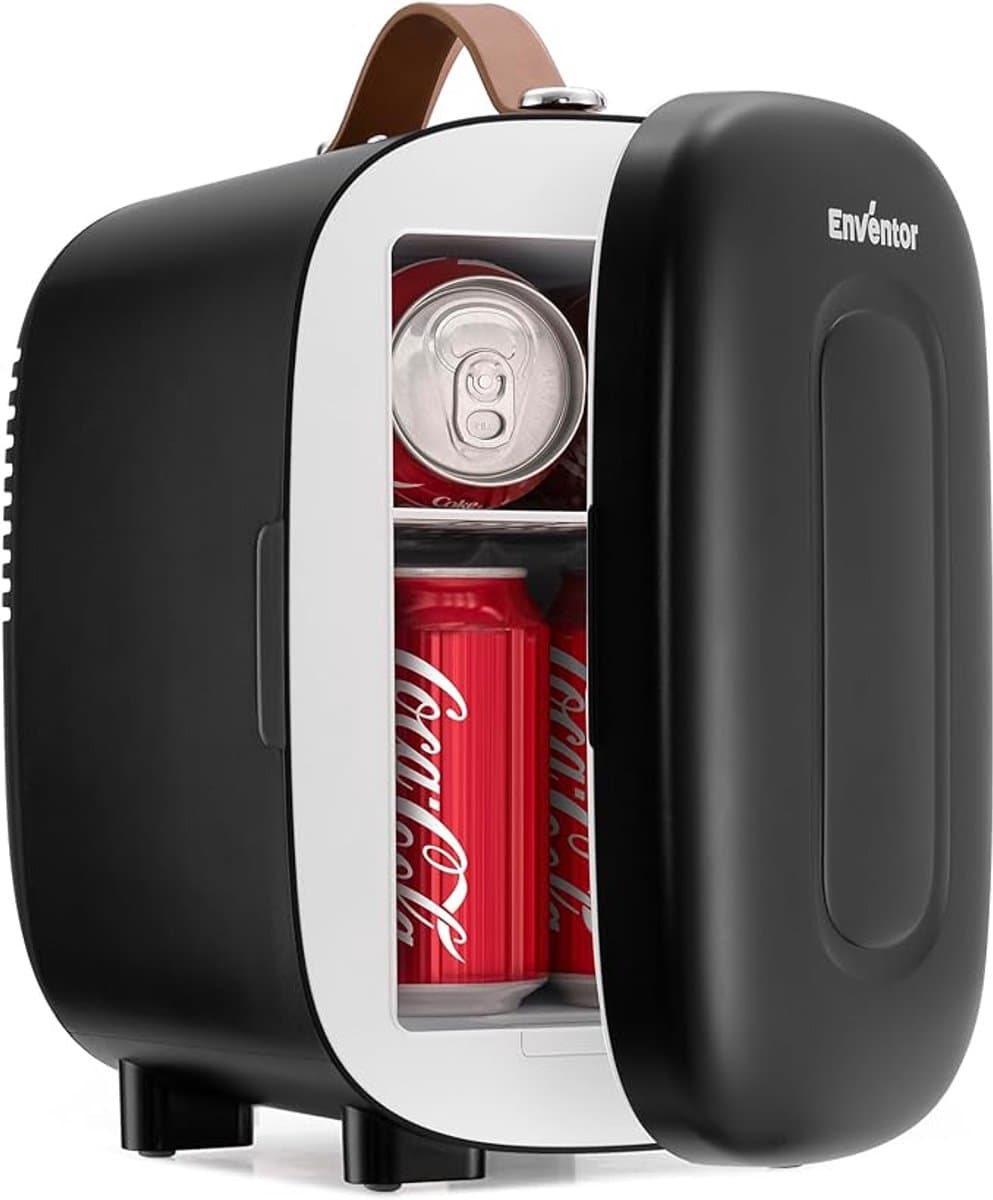 Mini koelkast 4L – Draagbare koeler & warmer – Compacte mini fridge voor 6 blikjes – AC & 12V DC voeding – Voor slaapkamer, auto, huidverzorging, fruit & dranken – Zwart — afbeelding 1