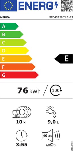Midea MFD45S200X.2-ES - Vrijstaande Vaatwasser - RVS - E label - 49 dB - 9 l Waterverbruik (per cyclus, gebaseerd op het ecoprogramma) - 10 couverts — thumbnail 2