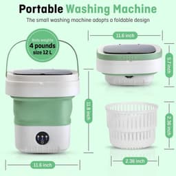 Miniwasmachine - Draagbare Wasmachine - Kleding Reinigen - Opvouwbaar Ontwerp - 12 Liter - Groen — thumbnail 2