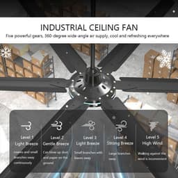 Plafondventilator - Industriële ventilator - Ruimte Koelen - Zonder Verlichting - 200 cm - Zwart — thumbnail 3
