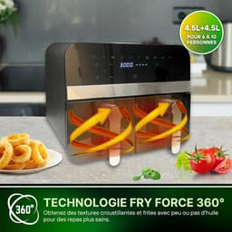 Airfryer Dubbele Mand - Heteluchtfriteuse Gezond Koken - Gezinsmaaltijden Bereiden - Twee Gerechten Tegelijk - 9 Liter - Zwart — thumbnail 4