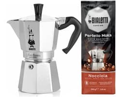 Bialetti Moka Express 4 kops + Bialetti Hazelnoot gemalen koffie 250gr