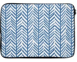 Laptophoes 13 inch - Patroon - Streep - Blauw - Laptop sleeve - Binnenmaat 32x22,5 cm - Zwarte achterkant