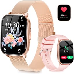 Smartwatch - Belfunctie - Sporthorloge voor dames - Waterbestendig voor dagelijks gebruik - Met hartslagmeting, slaapmonitoring, stappenteller en muziekbediening - Compatibel met Android- en iOS-systemen - Roségoud (siliconen bandje + stalen bandje) — thumbnail 1