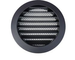 Aluminium Ventilatierooster 180mm Zwart | Buitenrooster rond | Muurrooster met insectengaas voor o.a. het AirExchange 12-R Monoblock | Buitenlucht rooster | Gril, geveldoorvoer 18cm | Duurzaam gepoedercoat
