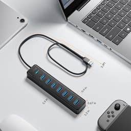 USB 3.0 Hub - USB Hub Extender - Computer Uitbreiding - Zeven Poorten - 1 Meter Kabel - Zwart — thumbnail 3