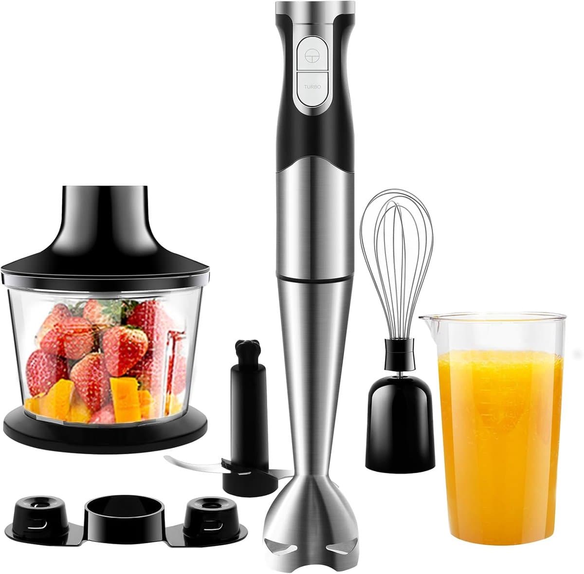 Staafmixerset 6-in-1 – 1200W – RVS Handblender – Incl. Hakmolen, Garde & Maatbeker 600ml – Voor Soep, Babyvoeding & Sauzen — afbeelding 1