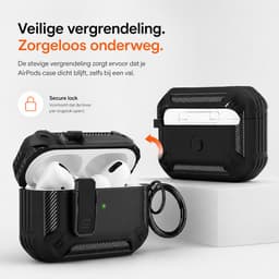 Sounix Hoesje geschikt voor Airpods Pro 1 / 2 - Met schoonmaak borstel - Airpods Pro Hoesje - Armor Case met Lock - Zwart — thumbnail 3