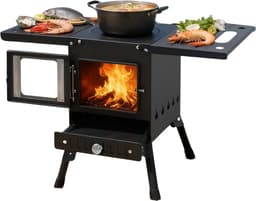 Emvae Camping Houtkachel - Camping kachel - Opvouwbare camping bbq - Verstelbare Hoogte - Zwart — thumbnail 1