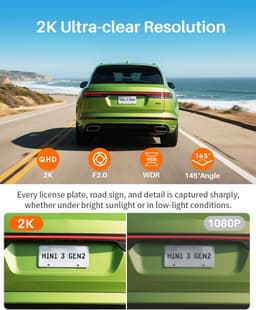 Compacte Dashcam Auto - Mini Camera - Veilig Rijden - 2K QHD Resolutie - 32GB Inbegrepen - Zwart — thumbnail 5