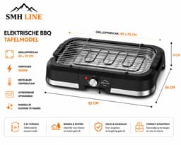 SMH LINE® Elektrische BBQ - Staand en Tafelmodel Barbecue - 40x25cm - Tafelbarbecue - 2000W - Zwart — thumbnail 2