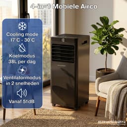 Erikssøn Mobiele Airco - 10.000 BTU - Incl. Raamafdichtingskit - Tot 30m² - 4-in-1 - Airconditioning - Ventilator - Ontvochtiger - Zwart — thumbnail 4