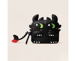Zwarte Draak AirPods Pro 4 Case – Schattige Silicone Beschermhoes met Karabijnhaak, Shockproof AirPods Hoesje, Kawaii Dragon Case voor AirPods Pro 4, Anti-Val & Krasbestendig, Zwart