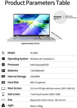 Nieuw Dual Screen Laptop 15.6+7" (1x Touch) 16GB/1TB SSD voor Student & Zakelijk — thumbnail 2