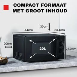 Magnetron 20L – 1000W – 5 Vermogensniveaus – Draaiknop & Timer – Zwart — thumbnail 2
