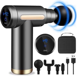 Mini Massagepistool - Spierstimulator Draagbaar - Spierherstel Bevorderen - Ultrastil Design - 4 Koppen 6 Snelheden - Zwart — thumbnail 1