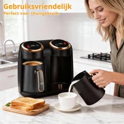 SNJY® Turkse Koffiezetapparaat - Turkse Koffie - Turkse Theepot Elektrische - Dubbele Pot - 600 W - Zwart — thumbnail 3