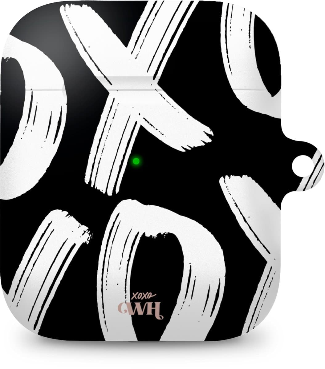 xoxo Wildhearts hoesje geschikt voor Airpods 1/2 - Can't Talk Now Black - Ook als telefoonhoesje verkrijgbaar - schokbestendige case geschikt voor Airpod 1 en 2 - koptelefoon case - Beschermhoes met tekst opdruk - print - zwart / wit — afbeelding 1