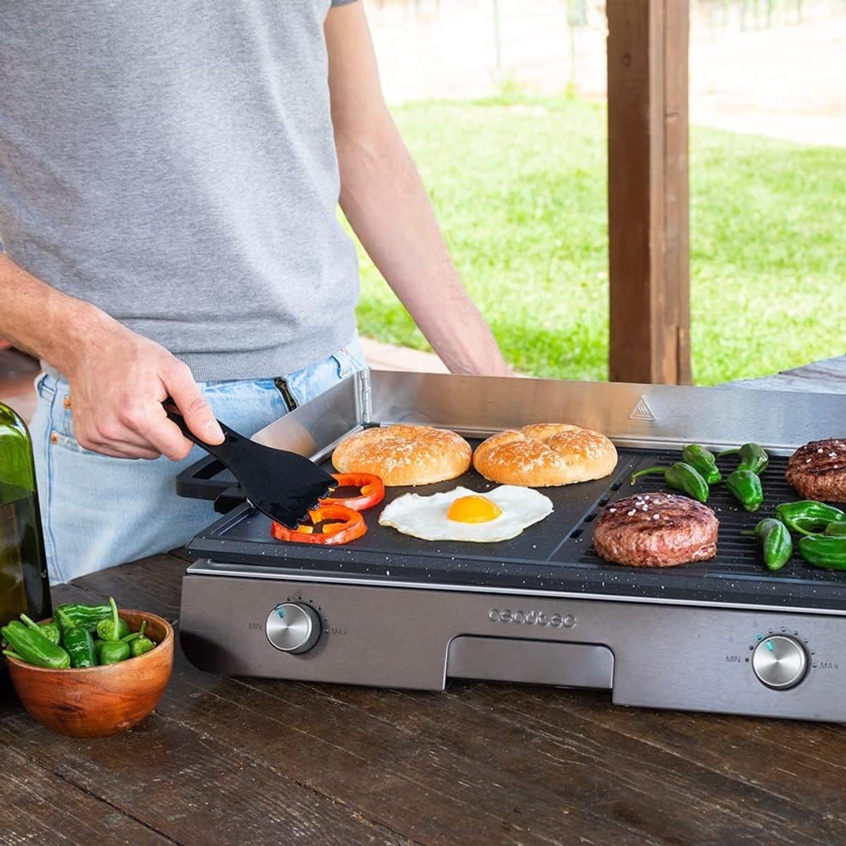 GrillMaster Pro 3000W Elektrische Tafelgrill met Dubbel Kookoppervlak, Rockstone Anti-aanbaklaag, Instelbare Thermostaat en Vetopvangbak, 38 x 58 x 10,5 cm — afbeelding 1