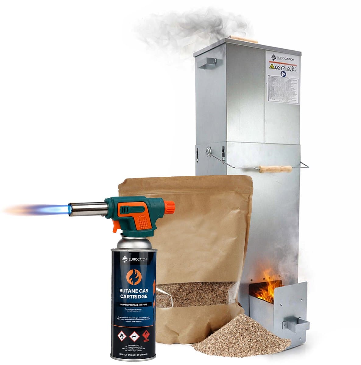 Eurocatch Telescopische Rookoven Vierkant 101 cm - Verzinkt Metalen Rookkast - Smoker voor Buiten met Thermometer en 10 Rookhaken - Extra Rookmot & Gasbrander voor eenvoudig aansteken — afbeelding 1