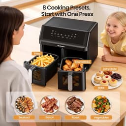 Heteluchtfriteuse - Airfryer XXL - Gezond Koken - Dubbele Zone - 9 Liter - Zwart — thumbnail 2