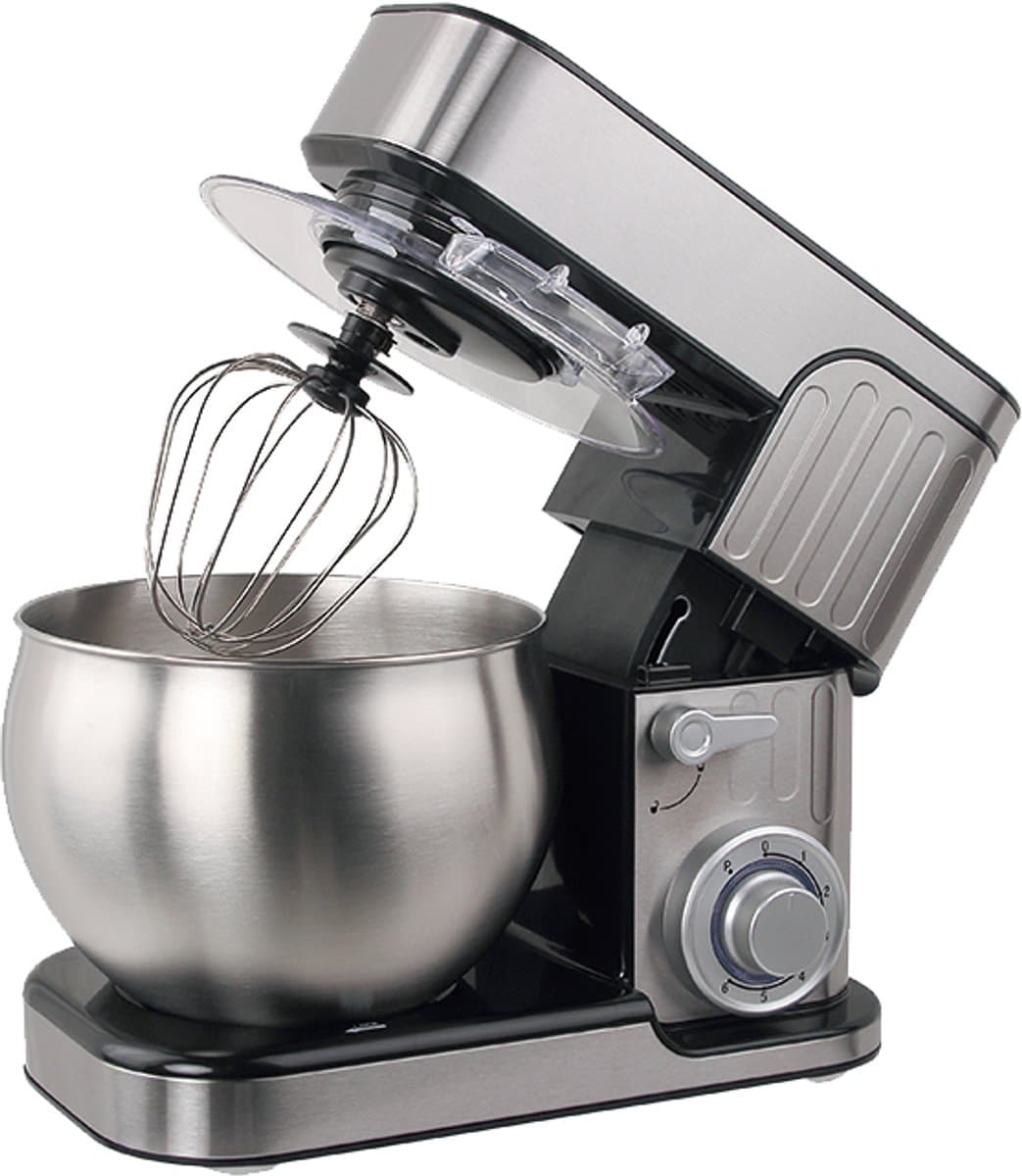 Swiss Haus® KM2206 Keukenmachine – 1300W Keukenrobot – 6L RVS Mengkom – 6 Snelheden + Pulse – Multifunctionele Keukenmixer met Deeghaak, Garde & Klopper – RVS — afbeelding 1