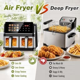 Dubbele Airfryer - Heteluchtfriteuse - Familie Maaltijden - Sync Functie - 10L Inhoud - Zwart — thumbnail 5