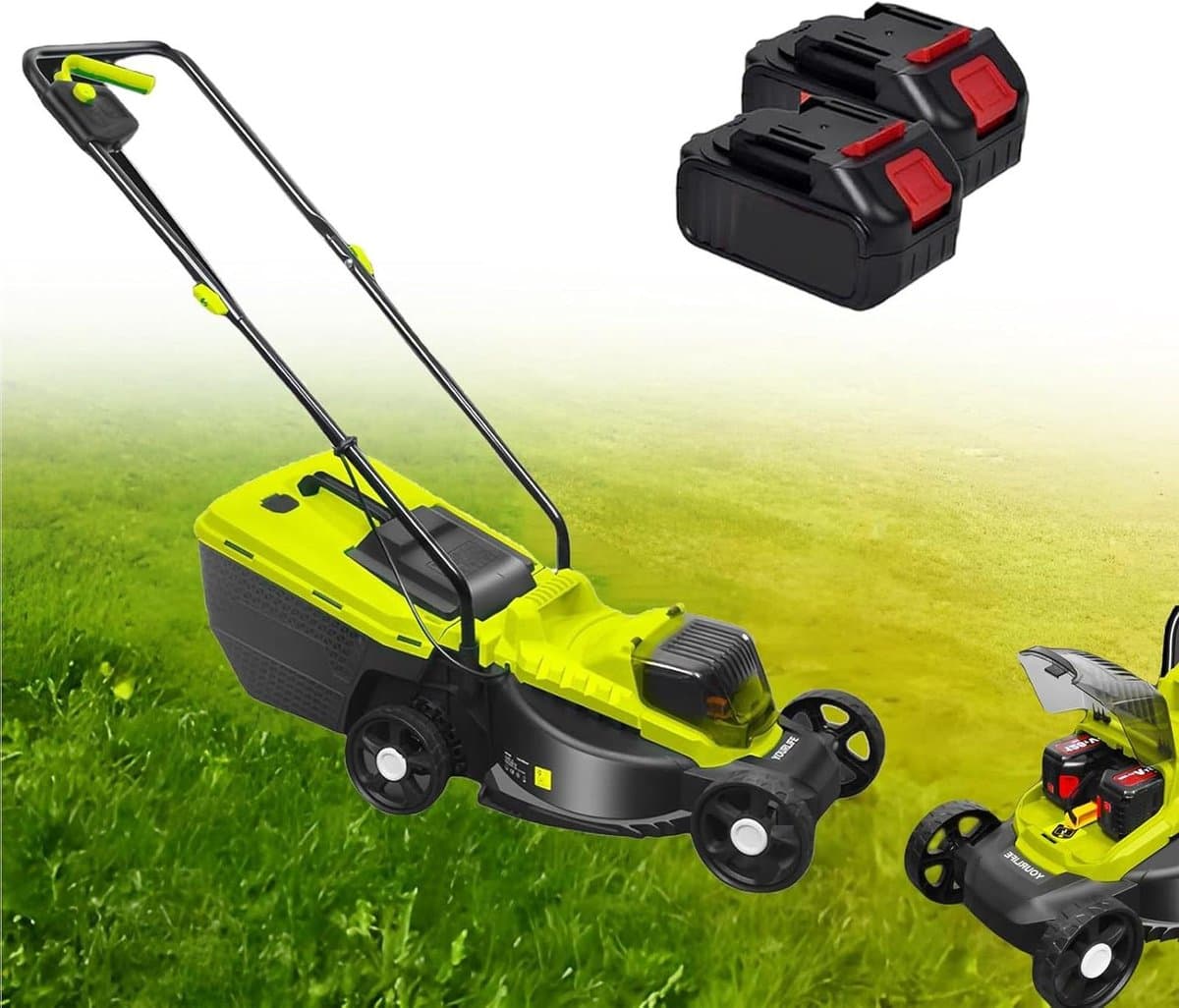 Elektrische Grasmaaier - Accu Grasmaaier Grastrimmer - Gazon Onderhouden - Borstelloze Motor - 33 cm Snijbreedte - Zwart — afbeelding 1