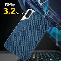 Externe SSD - Draagbare Opslag - Bestanden Opslaan - Schokbestendig Ontwerp - 1 TB - Grijs/Blauw — thumbnail 3