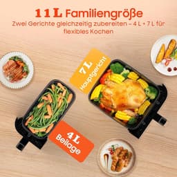 Dubbele Hete Lucht Frituurpan - Airfryer XXL - Gezond Koken - Sync Finish Dual Cook - 11 Liter Totaal - Zwart — thumbnail 3