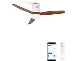 CREATE - Plafondventilator 40W silent (Ø132cm) 100% hout - Met licht LED - Met WiFi + afstandsbediening - WIND CALM NATURAL WOOD