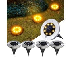 4 stuks warm witte tuinzonne-grondverlichting, zonne-landschapspad buitenplaats achtertuin gazon terras bruiloft kerstdecoratie feeërieke verlichting begraven verlichting