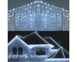 Led-licht ijzige regen sprookjesachtige verlichting buiten, lichtgordijn buiten 4m x 0.6m met stekker, lichtketting gordijn raam kersttimer voor binnen bruiloft feest balkondecoratie-wit