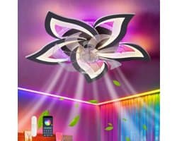 Equivera Plafonniere met Ventilator - Zwart - Plafondventilator - RGB - Plafondventilator Met Afstandsbediening & APP - Plafondventilator Slaapkamer - Plafond Ventilator met Verlichting - Plafondlamp - Plafonniere - Ideaal voor in uw slaapkamer!