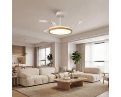 HOMCOM Plafondventilator met licht-Staal, kunststof-95L x 95B x 36H cm-Naturel hout — afbeelding 1