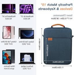 Laptophoes 15 inch voor MacBook Air, MacBook Pro en Galaxy Tab S9 Ultra - Draagtas met handvat en schouderriem, Indigo, Waterdicht en Schokbestendig — thumbnail 5