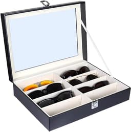 8 Slot Brilopslag Tas voor Meerdere Zonnebrillen en Eyewear, Leer Brillenhouder met 8 Compartimenten voor Dames en Heren, Ideaal voor Sieraden en Brillenverzameling — thumbnail 1
