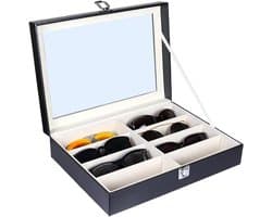 8 Slot Brilopslag Tas voor Meerdere Zonnebrillen en Eyewear, Leer Brillenhouder met 8 Compartimenten voor Dames en Heren, Ideaal voor Sieraden en Brillenverzameling