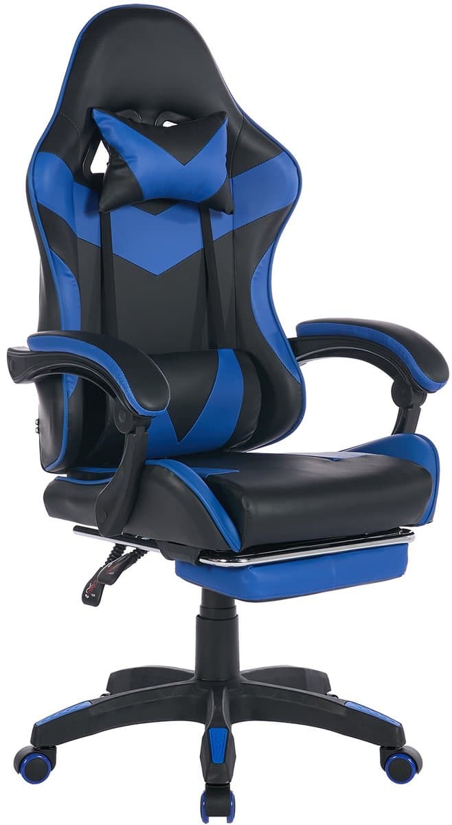 Ergonomische Bureaustoel/Gamingstoel – Verstelbare Rugleuning – 360° Draaibaar - Met Armleuningen En Voetsteun - Hoofdsteun & Lendensteun - Zwart, blauw — afbeelding 1