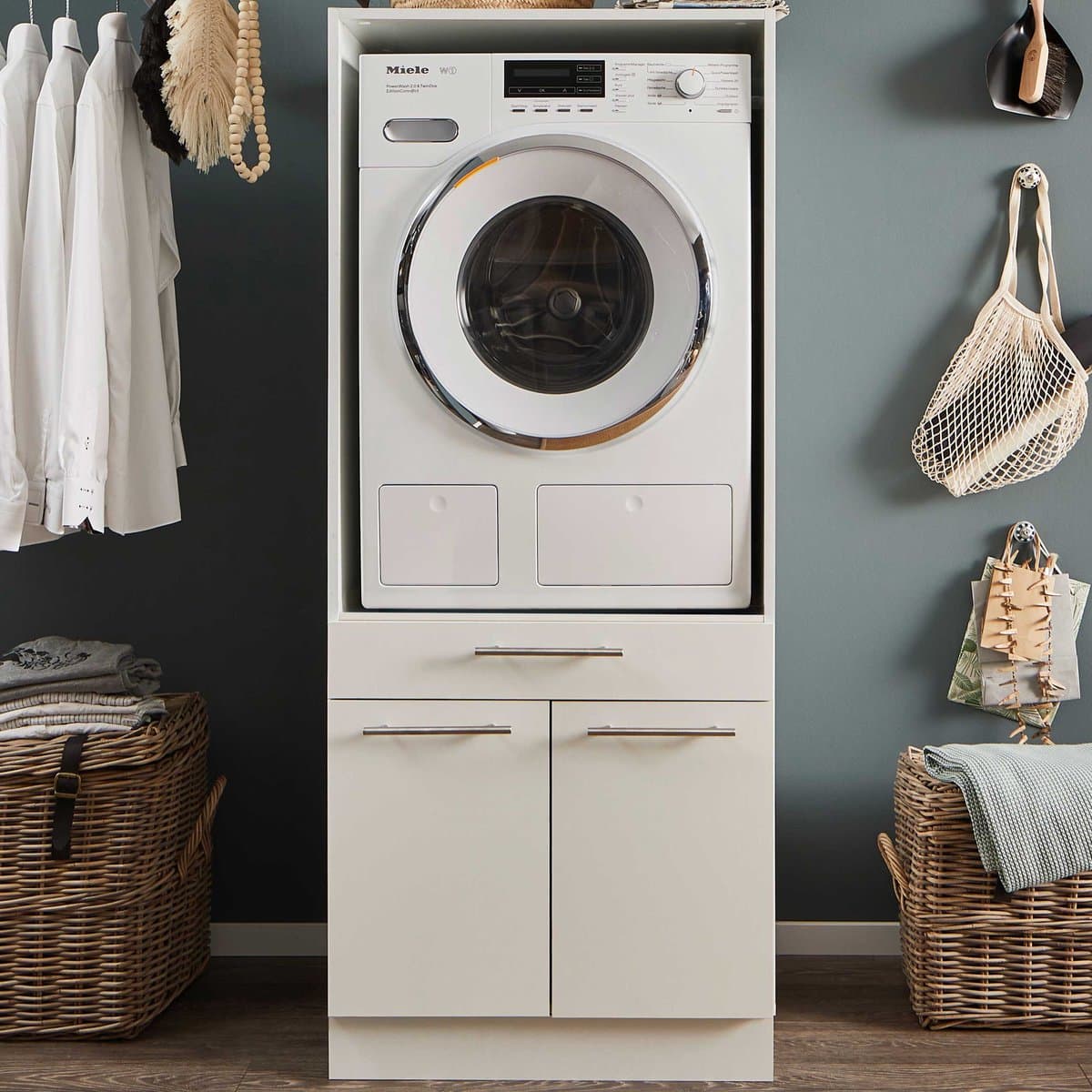 Wasmachinekast Laundreezy | 68 x 68 x 162 cm | Wit - Emob - wasmachinekast_enkel - Wit - MDF — afbeelding 1