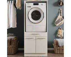 Wasmachinekast Laundreezy | 68 x 68 x 162 cm | Wit - Emob - wasmachinekast_enkel - Wit - MDF