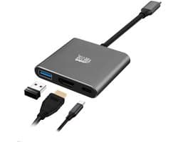 USB-C Hub - Adapter Dock - Laptop Uitbreiden - Drie Poorten - Compact Formaat - Grijs