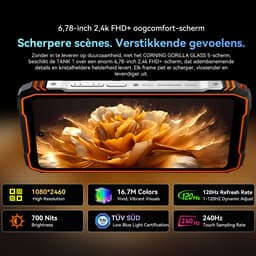 OSCAL TANK 1 Robuuste Smartphone 5G - 48GB RAM - 512GB ROM - 6,78 inch 2,4K FHD+ 120Hz - 20000mAh - 64MP + 50MP Camera, 20MP Nachtzicht - 170LM Dubbele LED-lamp - 100dB luidspreker - IP68/IP69K Outdoor Telefoon - Android 15 - NFC GPS - Zwart — thumbnail 16