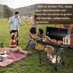 Houtskool BBQ XXL met Deksel en Thermometer – Grote Barbecue met Grillrooster – Verrijdbaar en Stevig — thumbnail 2
